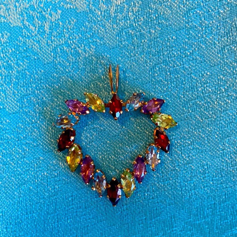 Muli-colored gem stone heart pendant.